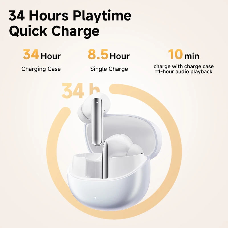 Experience Unmatched Sound Quality with QCY MeloBuds Pro ANC Bluetooth 5.3 Earphones - 34 Hours of Playtime, 6 Mic Technology, and Adaptive Noise Cancellation