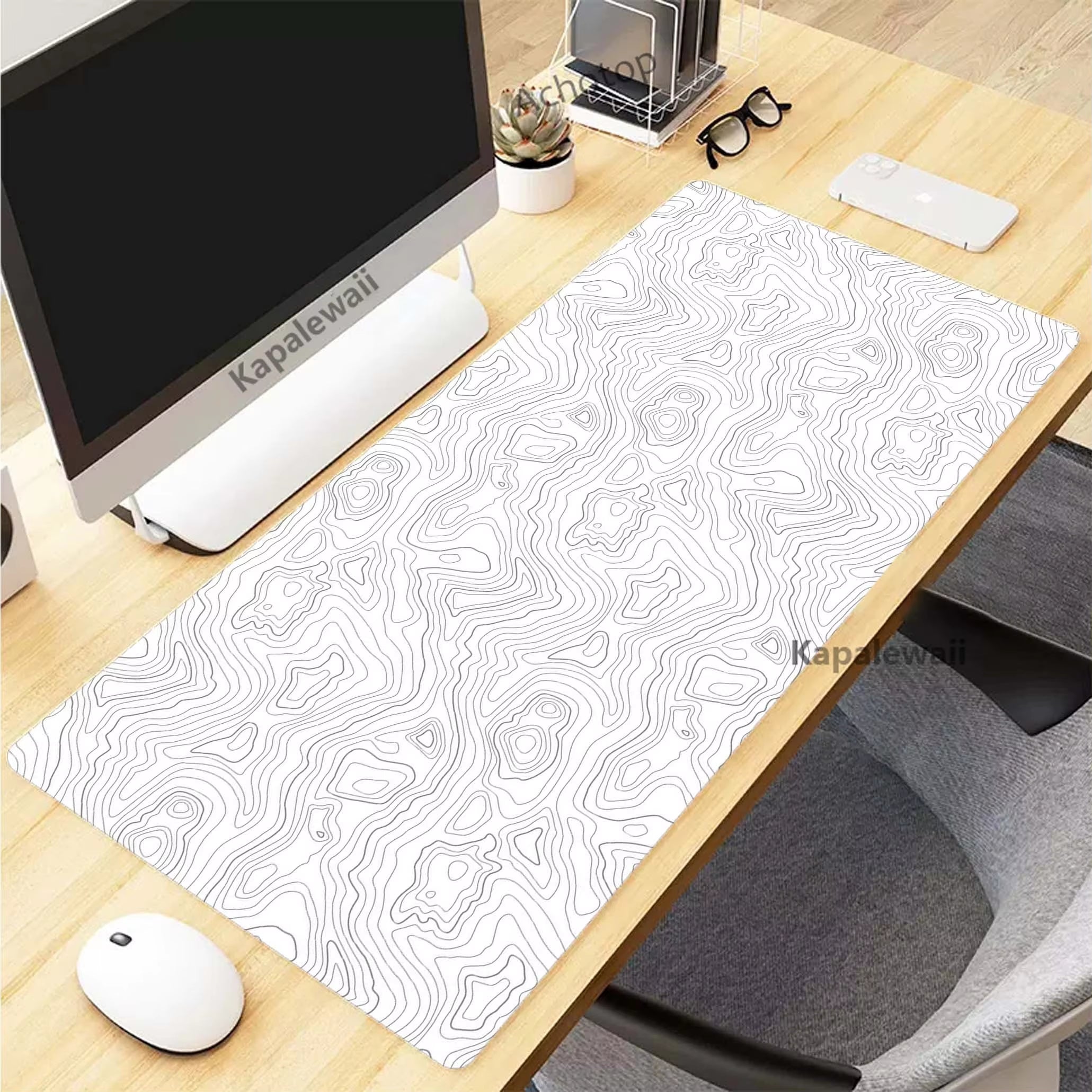 Elevate Your Gaming Experience with the Black and White Topographic Map XXL Mouse Pad - Perfect for Precision and Comfort!
