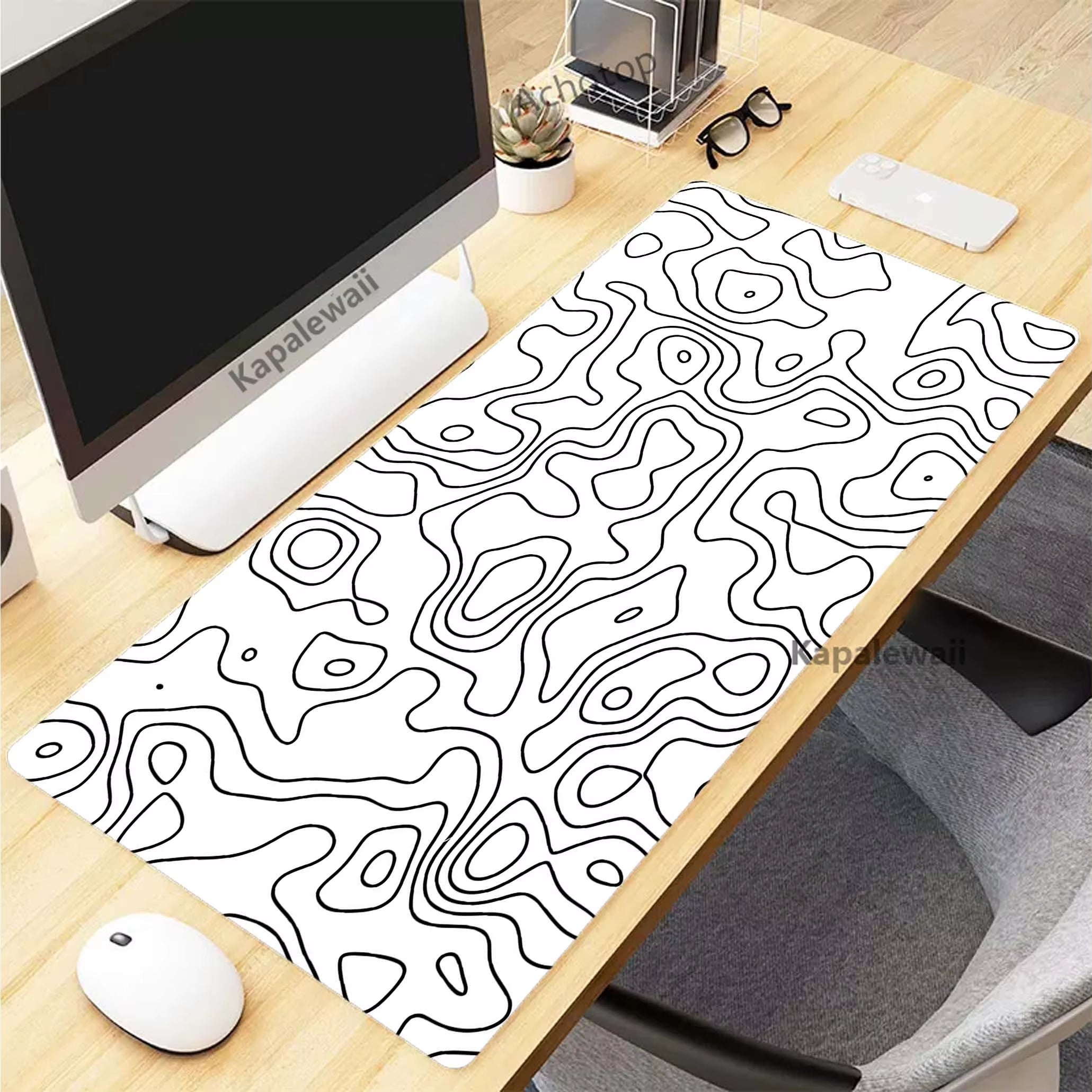 Elevate Your Gaming Experience with the Black and White Topographic Map XXL Mouse Pad - Perfect for Precision and Comfort!