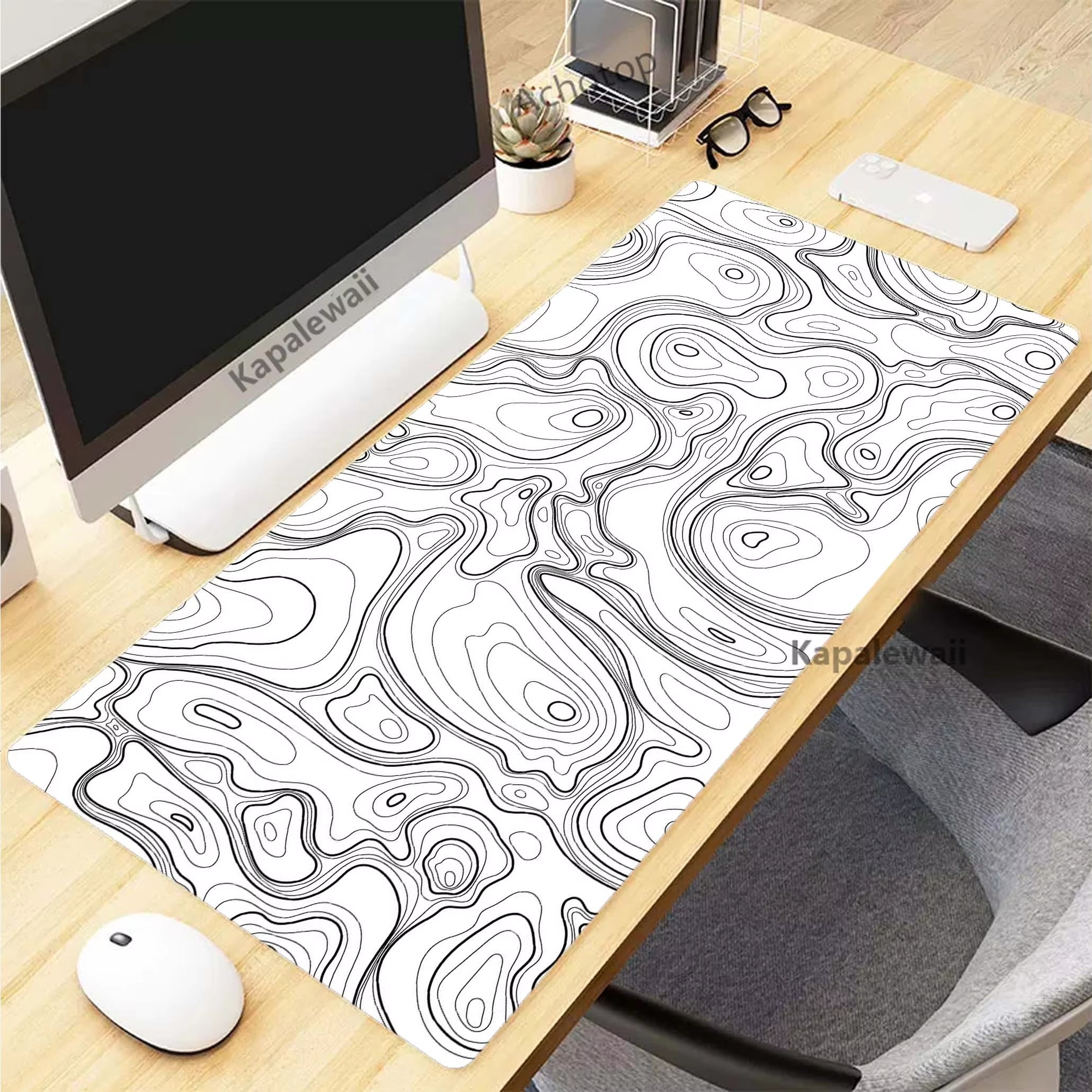 Elevate Your Gaming Experience with the Black and White Topographic Map XXL Mouse Pad - Perfect for Precision and Comfort!