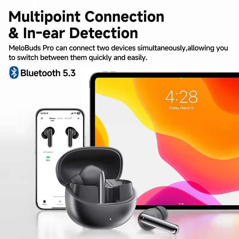 Experience Unmatched Sound Quality with QCY MeloBuds Pro ANC Bluetooth 5.3 Earphones - 34 Hours of Playtime, 6 Mic Technology, and Adaptive Noise Cancellation