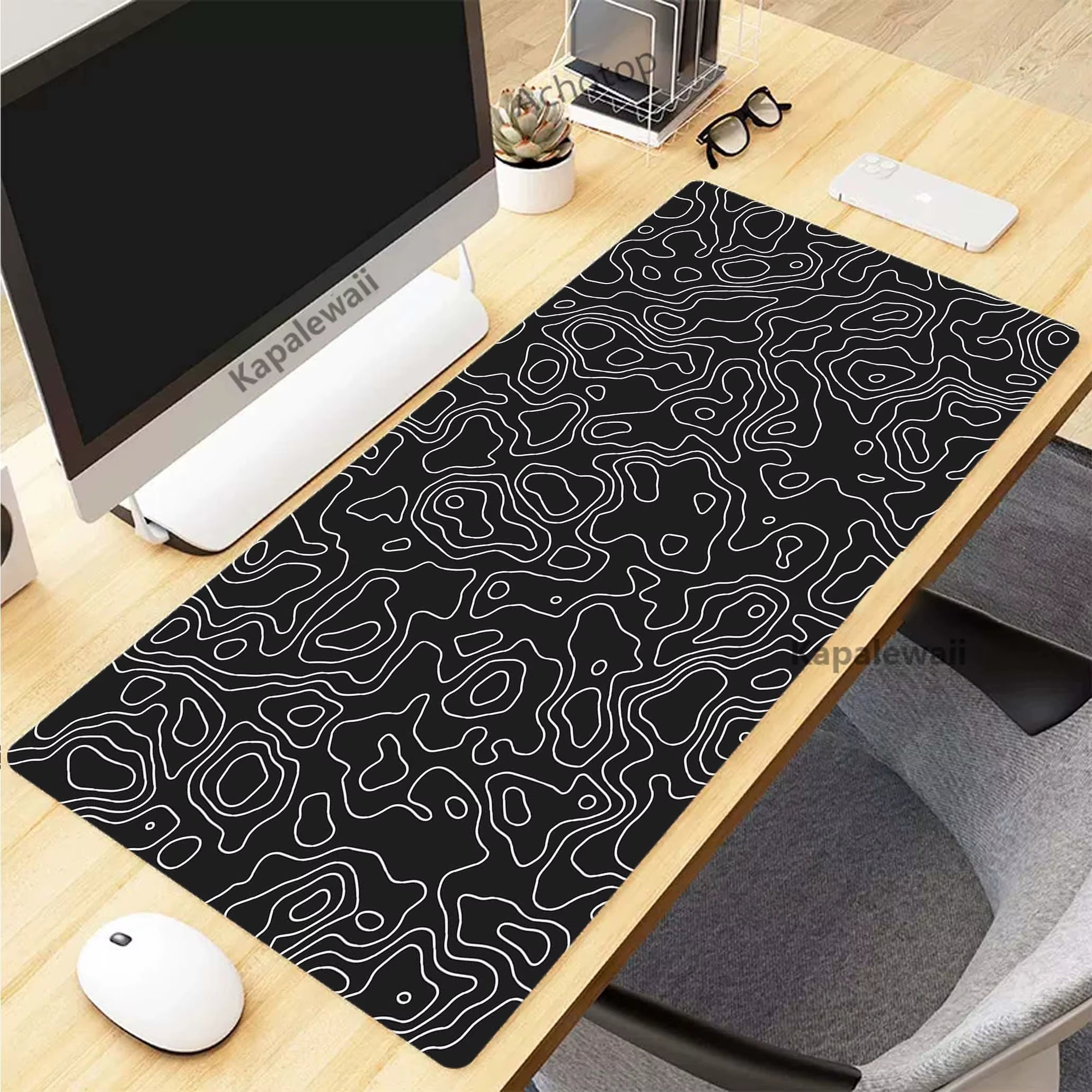 Elevate Your Gaming Experience with the Black and White Topographic Map XXL Mouse Pad - Perfect for Precision and Comfort!