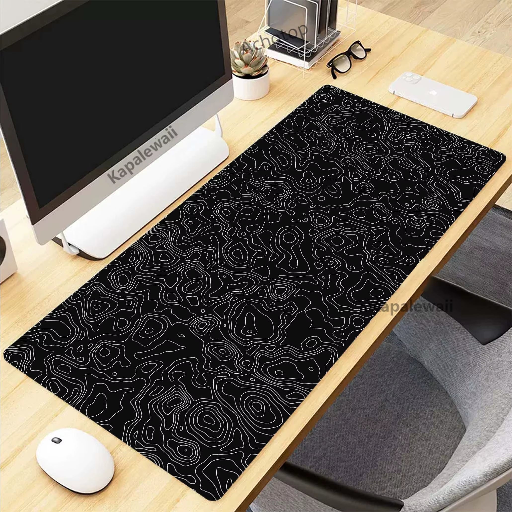 Elevate Your Gaming Experience with the Black and White Topographic Map XXL Mouse Pad - Perfect for Precision and Comfort!