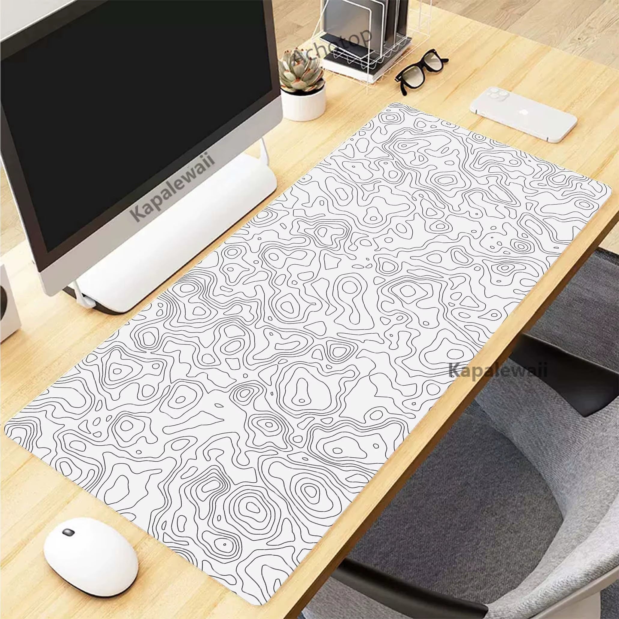 Elevate Your Gaming Experience with the Black and White Topographic Map XXL Mouse Pad - Perfect for Precision and Comfort!