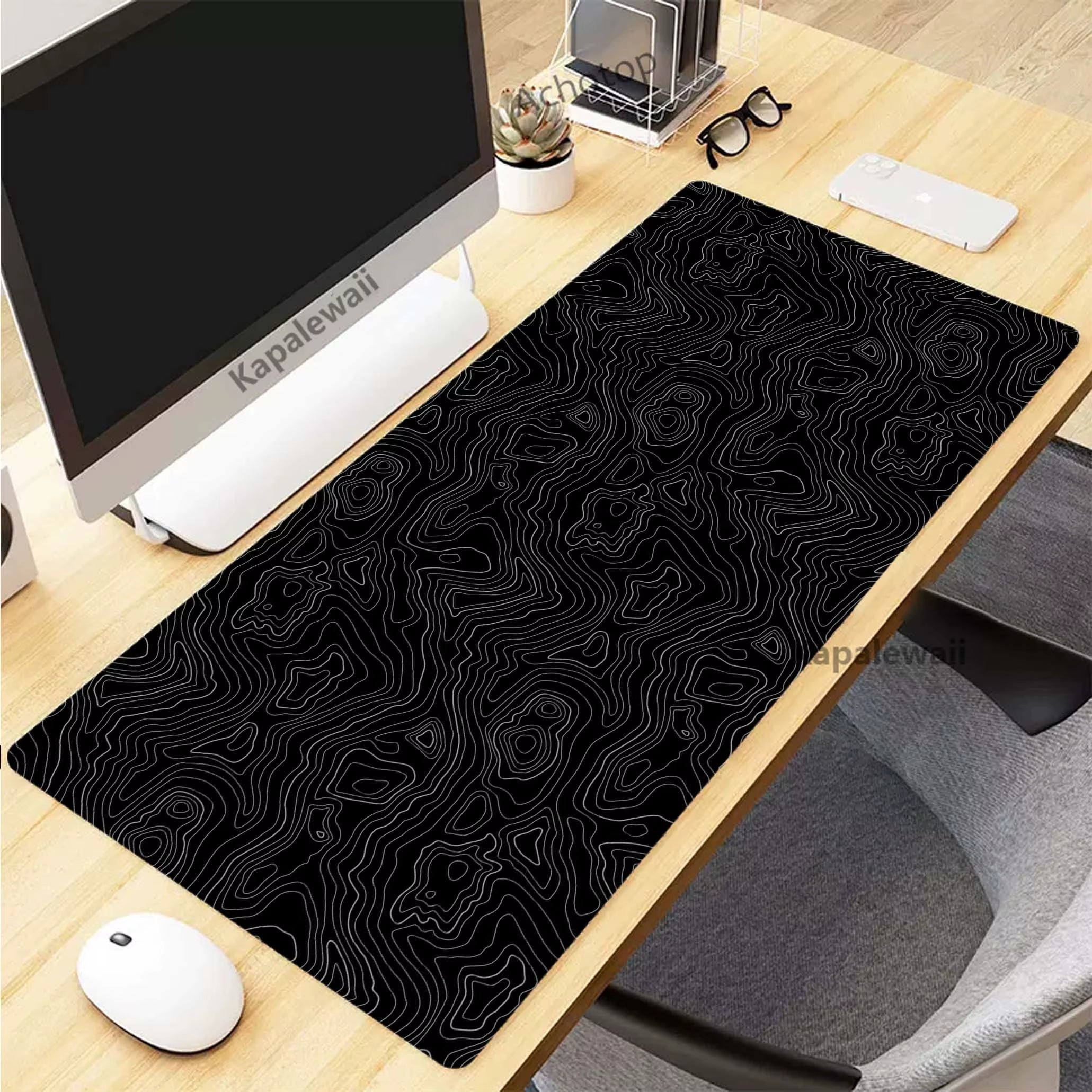 Elevate Your Gaming Experience with the Black and White Topographic Map XXL Mouse Pad - Perfect for Precision and Comfort!